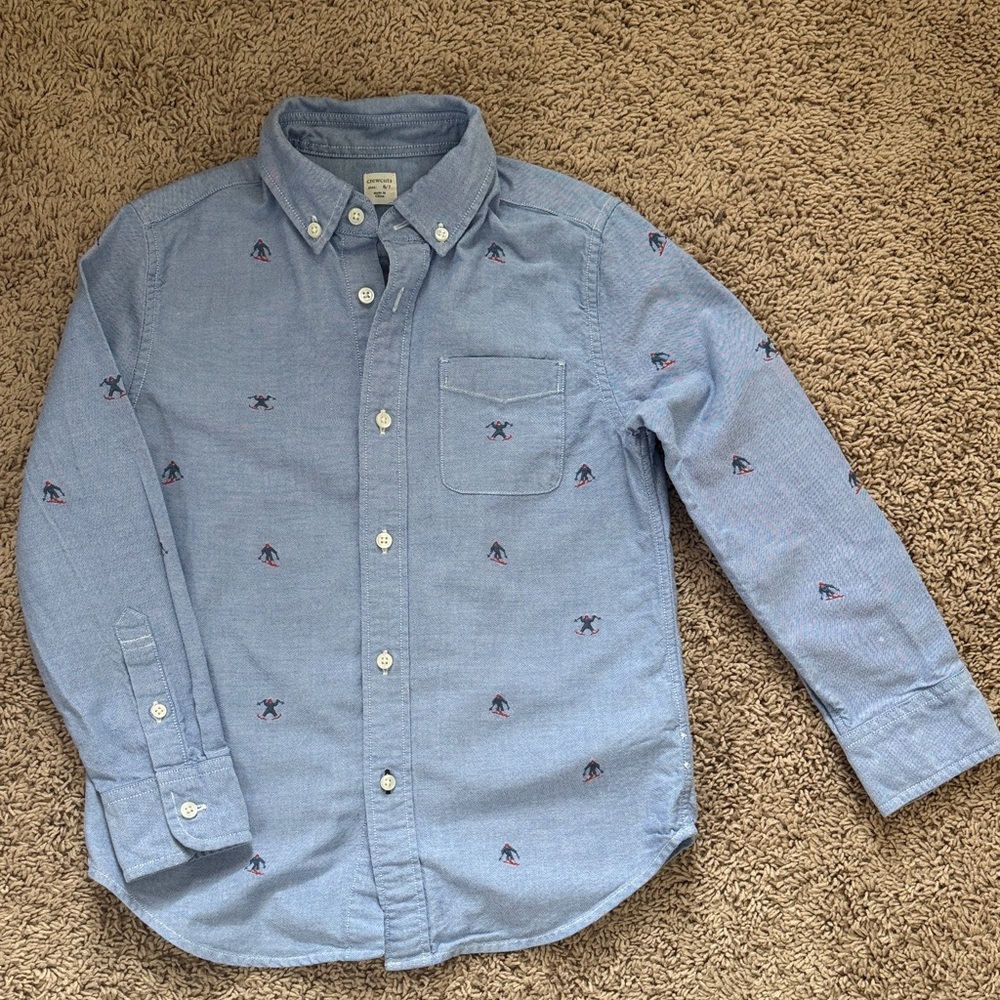Crewcuts Light Blue Chambray Shirt with Skier  Embroidery